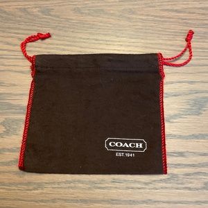 COACH DRAWSTRING DUST BAG. 5 1/4” X 6”.  Dark Brown, Red trim. V GOOD CONDITION!